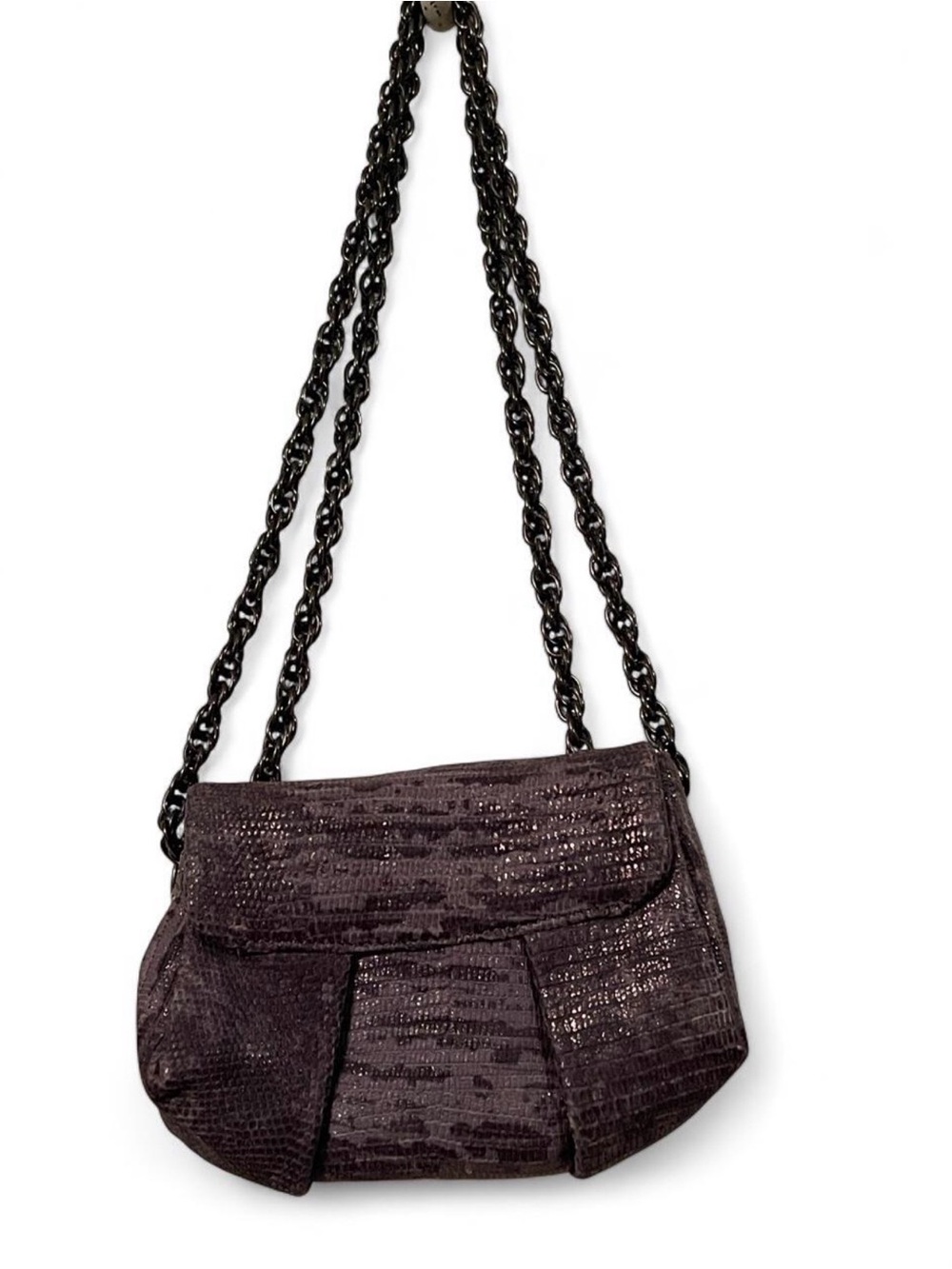 RARE Henri Bendel Milliner Genuine Lizard Mini Chain Bag Grey - Picture 3 of 8